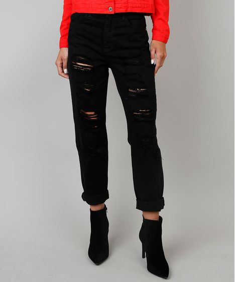 calça destroyed feminina preta