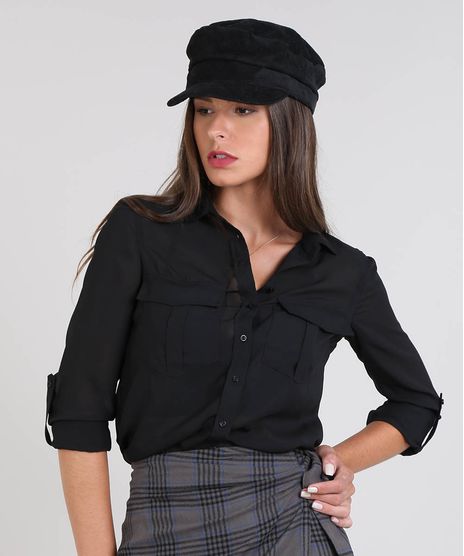 Camisa-Feminina-com-Transparencia-e-Bolsos-Manga-Longa-Preta-9440550-Preto_1