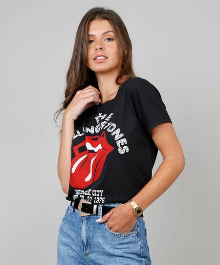 Blusa-Feminina-The-Rolling-Stones-com-Tachas-Manga-Curta-Preta-9560559-Preto_1