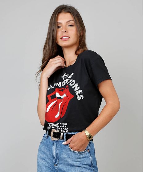 Blusa-Feminina-The-Rolling-Stones-com-Tachas-Manga-Curta-Preta-9560559-Preto_1