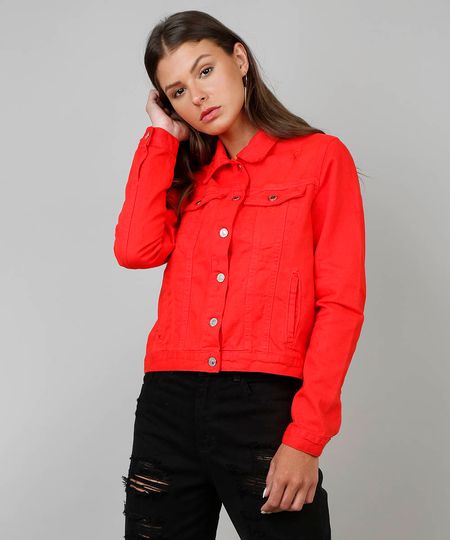 jaqueta vermelha jeans
