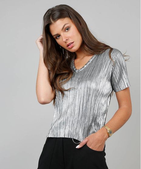 Blusa-Feminina-Plissada-Metalizada-Manga-Curta-Prateada-9568901-Prateada_1