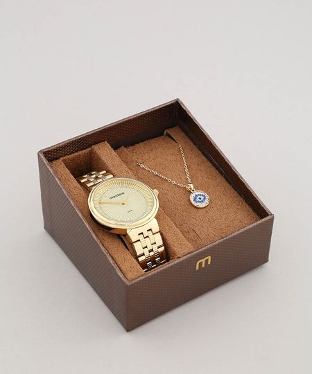 Kit de Relógio Analógico Mondaine Feminino + Colar - 99360LPMVDE1K Dourado - Único Menor preço em Kit de Relógio Analógico Mondaine Feminino + Colar - 99360LPMVDE1K Dourado - Único