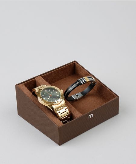 Kit de Relógio Analógico Mondaine Masculino + Pulseira - 83458GPMVDE2K Dourado - Único Menor preço em Kit de Relógio Analógico Mondaine Masculino + Pulseira - 83458GPMVDE2K Dourado - Único