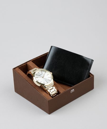 Kit de Relógio Analógico Mondaine Masculino + Carteira - 99135GPMVDE2K Dourado - Único Menor preço em Kit de Relógio Analógico Mondaine Masculino + Carteira - 99135GPMVDE2K Dourado - Único