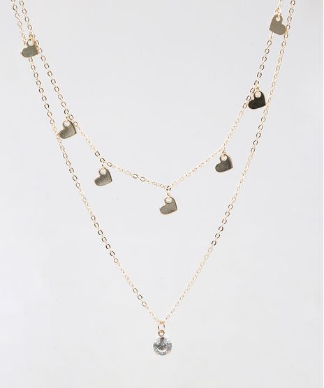 Colar-Feminino-Duplo-Com-Strass-Pigente-Coracao-Dourado-9544817-Dourado_1