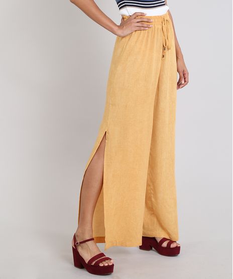 Calca-Feminina-Pantalona-Com-Fenda--Amarelo-Escuro-9506768-Amarelo_Escuro_1