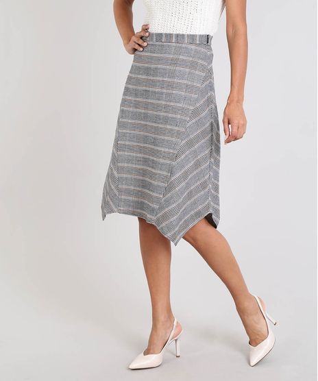 Saia-Feminina-Midi-Evase-Estampada-Xadrez-Cinza-9426827-Cinza_1