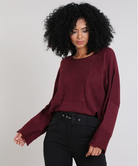 Blusa-Feminina-Ampla-em-Trico-Quadriculado-Vinho-9421138-Vinho_1