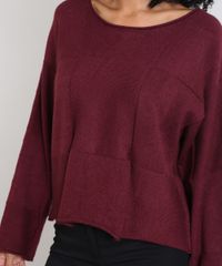 Blusa-Feminina-Ampla-em-Trico-Quadriculado-Vinho-9421138-Vinho_4