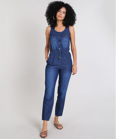 Macacao-Jeans-Feminino-com-Botoes---Bolsos-Azul-Medio-9569466-Azul_Medio_1