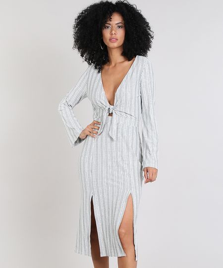 vestido manga longa off white