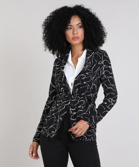 Blazer-Feminino-Estampado-Abstrato-com-Amarracao-Preto-9450834-Preto_1