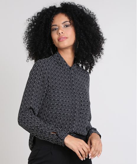 Camisa-Feminina-Estampada-Abstrata-com-Bolsos-Manga-Longa-Preta-9420406-Preto_1