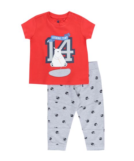 Conjunto-de-Camiseta-Vermelha---Calca-Estampada--em-Algodao---Sustentavel-Cinza-Mescla-8345589-Cinza_Mescla_1