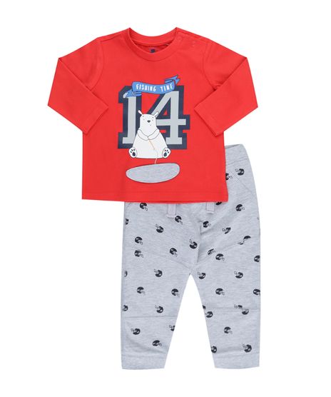 Conjunto-de-Camiseta-Vermelha---Calca-Estampada--em-Algodao---Sustentavel-Cinza-Mescla-8343989-Cinza_Mescla_1