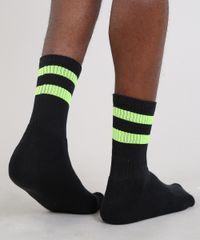 Meia-Masculina-Com-Listras-Cano-Longo-Preta-9590342-Preto_3