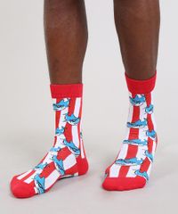 Meia-Masculina-Estampada-de-Tubarao-Cano-Longo-Vermelha-9429289-Vermelho_2