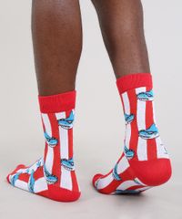 Meia-Masculina-Estampada-de-Tubarao-Cano-Longo-Vermelha-9429289-Vermelho_3
