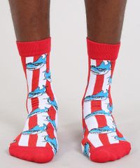 Meia-Masculina-Estampada-de-Tubarao-Cano-Longo-Vermelha-9429289-Vermelho_4