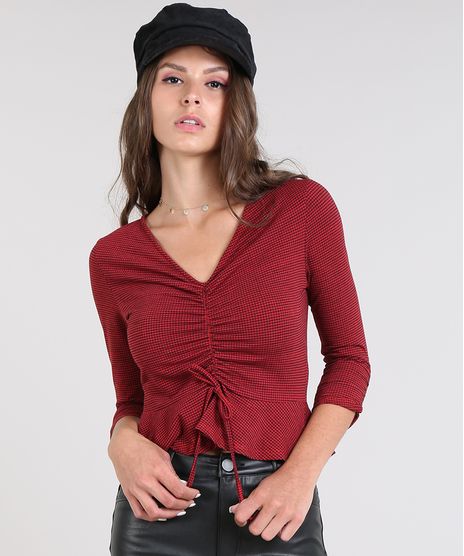 Blusa-Feminina-Cropped-Estampada-Xadrez-com-Amarracao-Manga-7-8-Vermelho-9560841-Vermelho_1