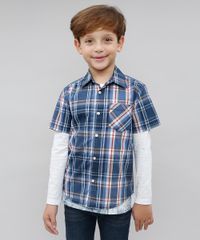 Camisa-Infantil-Estampada-Xadrez-com-Bolso-Manga-Curta-Azul-9387515-Azul_1
