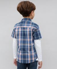 Camisa-Infantil-Estampada-Xadrez-com-Bolso-Manga-Curta-Azul-9387515-Azul_2