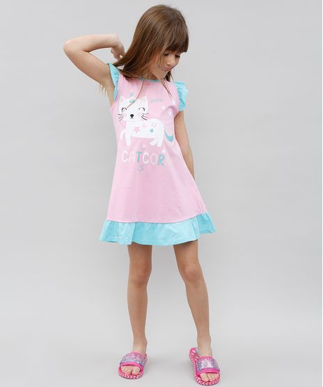 Camisola-Infantil-Gato-Unicornio-com-Babado-Sem-Manga-Rosa-9527873-Rosa_1