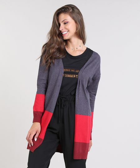 Cardigan-Feminina-Longa-em-Trico-Com-Listras-Cinza-Mescla-9349828-Cinza_Mescla_1