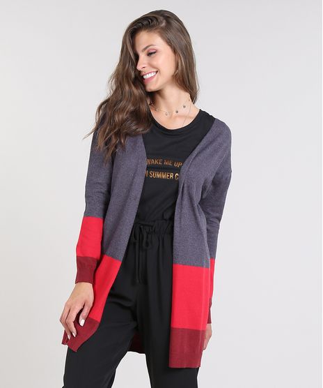 Cardigan-Feminina-Longa-em-Trico-Com-Listras-Cinza-Mescla-9349828-Cinza_Mescla_1