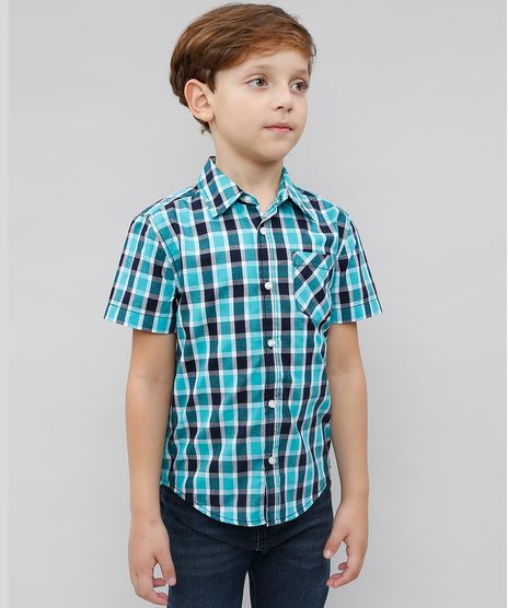 Camisa-Infantil-Estampada-Xadrez-com-Bolso-Manga-Curta-Verde-Agua-9387503-Verde_Agua_1