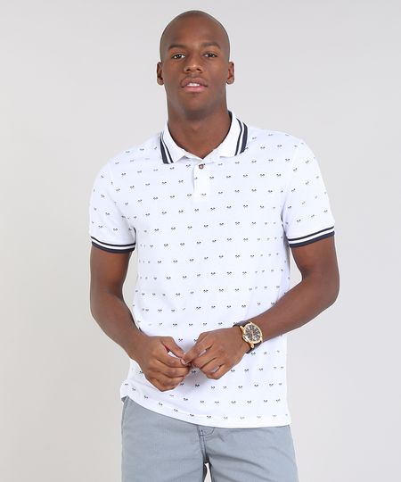 Polo-Masculina-Estampada-Mini-Print-em-Piquet-Manga-Curta-Branca-9529657-Branco_1