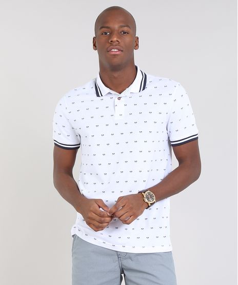 Polo-Masculina-Estampada-Mini-Print-em-Piquet-Manga-Curta-Branca-9529657-Branco_1