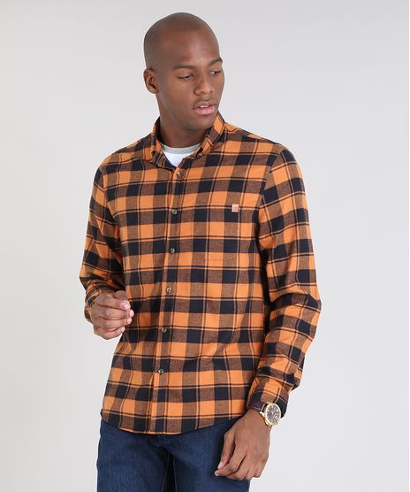 Camisa-Masculina-Comfort-Estampada-Xadrez-em-Flanela-Manga-Longa-Caramelo-9530839-Caramelo_1