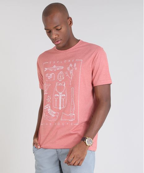Camiseta-Masculina--Explore-the-Route--Manga-Curta-Gola-Careca-Coral-9529640-Coral_1