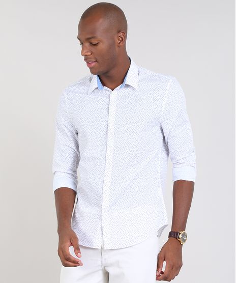 Camisa-Masculina-Slim-Estampada-Mini-Print-Floral-Manga-Longa-Branca-9436430-Branco_1