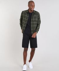 Camisa-Masculina-Comfort-Estampada-Xadrez-em-Flanela-Manga-Longa-Verde-Militar-9440152-Verde_Militar_3