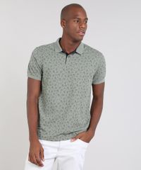 Polo-Masculina-Estampada-Floral-em-Piquet-Manga-Curta-Verde-9529651-Verde_1