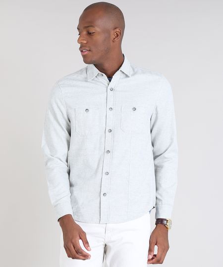 Camisa-Masculina-Comfort-com-Bolsos-Cinza-Mescla-Claro-9466515-Cinza_Mescla_Claro_1