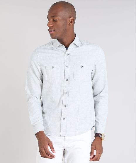 Camisa-Masculina-Comfort-com-Bolsos-Cinza-Mescla-Claro-9466515-Cinza_Mescla_Claro_1