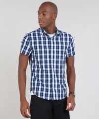 Camisa-Masculina-Slim-Estampada-Xadrez-Manga-Curta-Azul-Marinho-9436453-Azul_Marinho_1