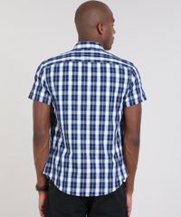Camisa-Masculina-Slim-Estampada-Xadrez-Manga-Curta-Azul-Marinho-9436453-Azul_Marinho_2