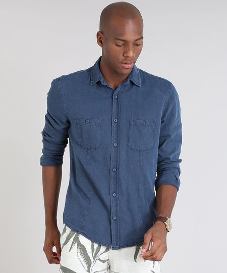 Camisa-Masculina-Comfort-com-Bolsos-Azul-Escuro-9466516-Azul_Escuro_1