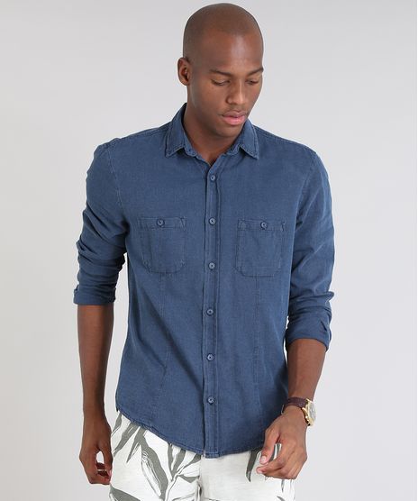 Camisa-Masculina-Comfort-com-Bolsos-Azul-Escuro-9466516-Azul_Escuro_1