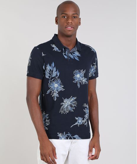 Polo-Masculina-Estampada-Floral-em-Piquet-Manga-Curta-Azul-Marinho-9529648-Azul_Marinho_1