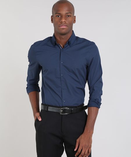 Camisa-Masculina-Comfort-Estampada-Mini-Print-Manga-Longa-Azul-Marinho-9430714-Azul_Marinho_1