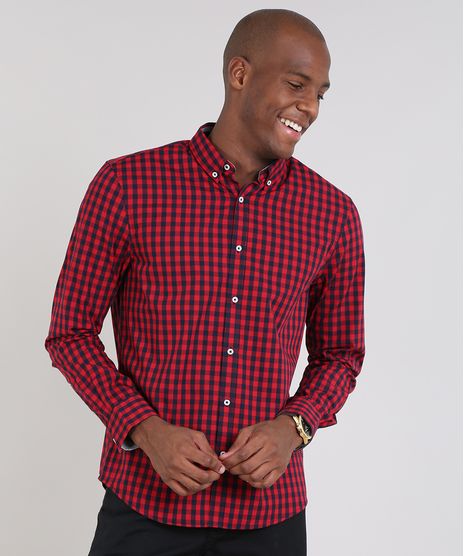 Camisa-Masculina-Comfort-Estampada-Xadrez-Manga-Longa-Vermelha-9436410-Vermelho_1