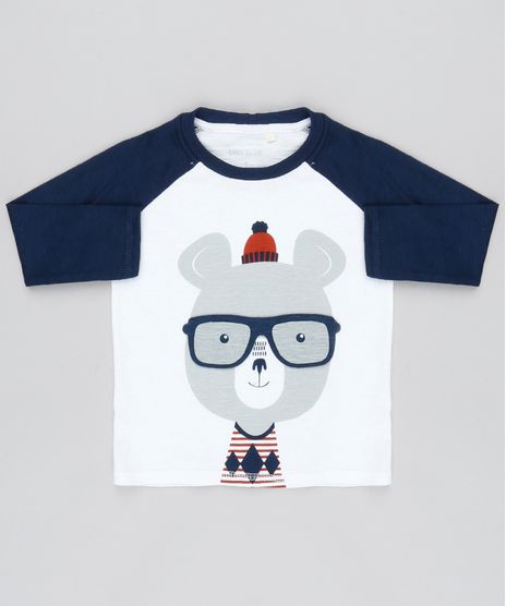 Camiseta-Infantil-Raglan-com-Estampa-Interativa-Urso-com-Oculos-Manga-longa-Gola-Careca--Off-White-9140352-Off_White_1