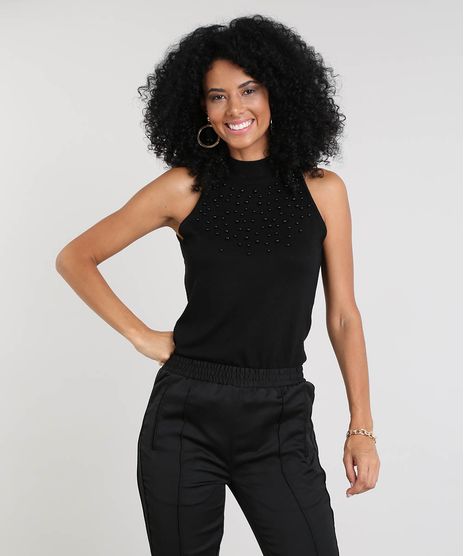 Regata-Feminina-em-Trico-com-Perolas-Gola-Alta-Preta-9337759-Preto_1