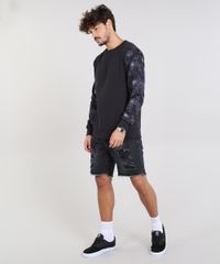 Blusao-Masculino-com-Estampa-Floral-em-Moletom-Gola-Careca-Preto-9486883-Preto_3
